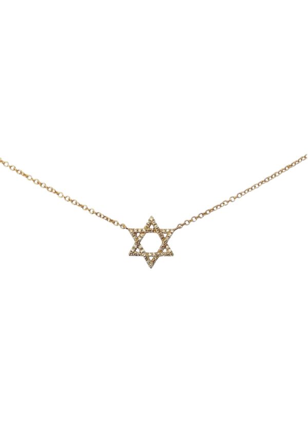 Radiant diamond Jewish star necklace, fully paved with dazzling diamonds, set in yellow gold — a symbol of pride, strength, and Jewish tradition.