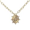 Elegant evil eye pendant necklace with sparkling diamonds and diamond bezels, set in luxurious 14K yellow gold on an 18-inch chain — meaningful symbolism and modern sophistication by LA brand Neshi.