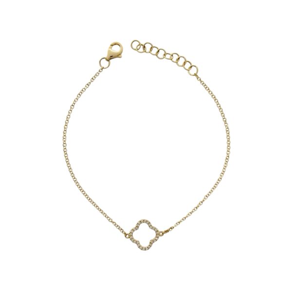 Bracelet with an open pave flower design at the center, accented with diamonds, available in yellow or white gold for a delicate and minimalist look.