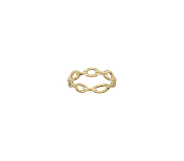 14k yellow gold ring with an open oval chain-link design and polished finish.