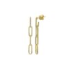 Yellow gold drop earrings with alternating pavé and plain elongated chain links in a linear design.