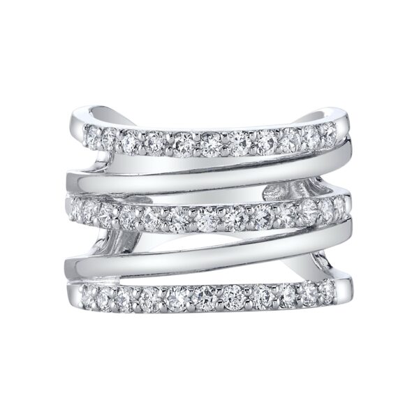 A multi-row band featuring platinum and diamonds, offering a luxurious and sophisticated design with brilliant sparkle and timeless elegance.