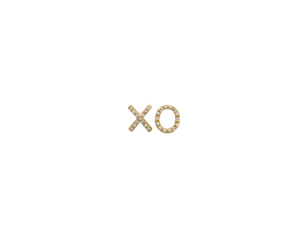 Yellow gold XO stud earrings with pavé-set stones in a dainty, flirty design.