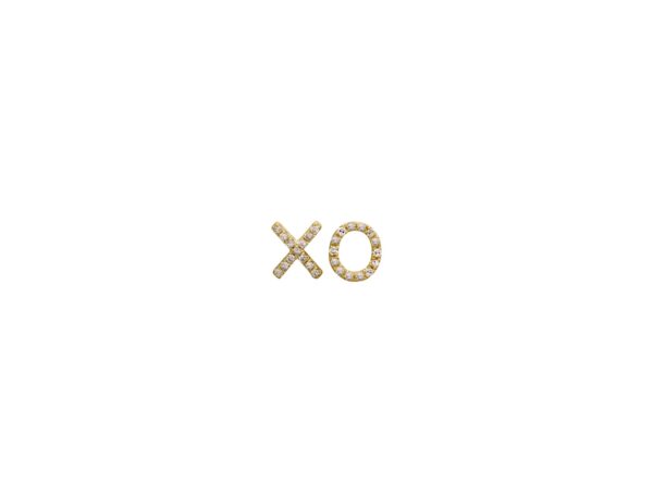Yellow gold XO stud earrings with pavé-set stones in a dainty, flirty design.